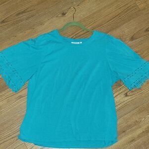 Chico's Blue Ruffled Blouse Short Sleeve